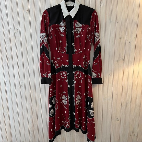 ✨2X HOST PICK✨ SANDRO ROSA SHIRT DRESS BURGUNDY & BLACK LION PRINT - EU SIZE 36 - Picture 2 of 5